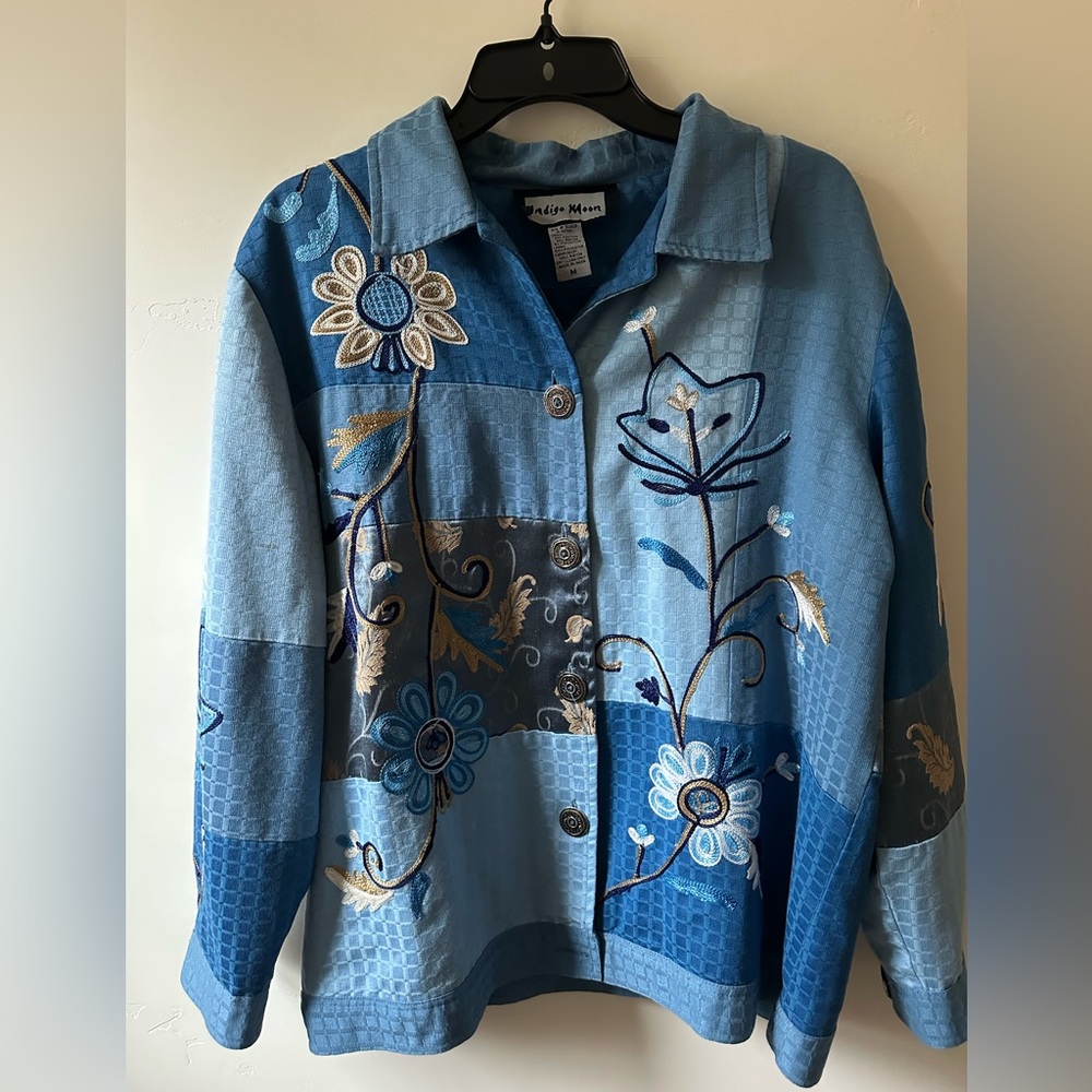 Indigo Moon Boho floral embroidered patchwork jacket size medium